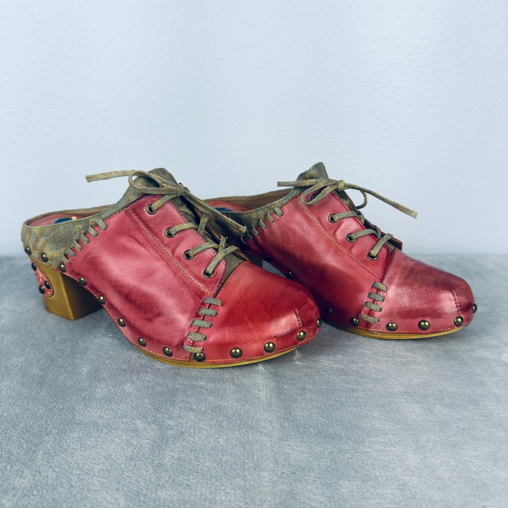 Crazycatz Vintage Handmade Leather Chunky Heel Clog Sandals, Moccasins Size 9